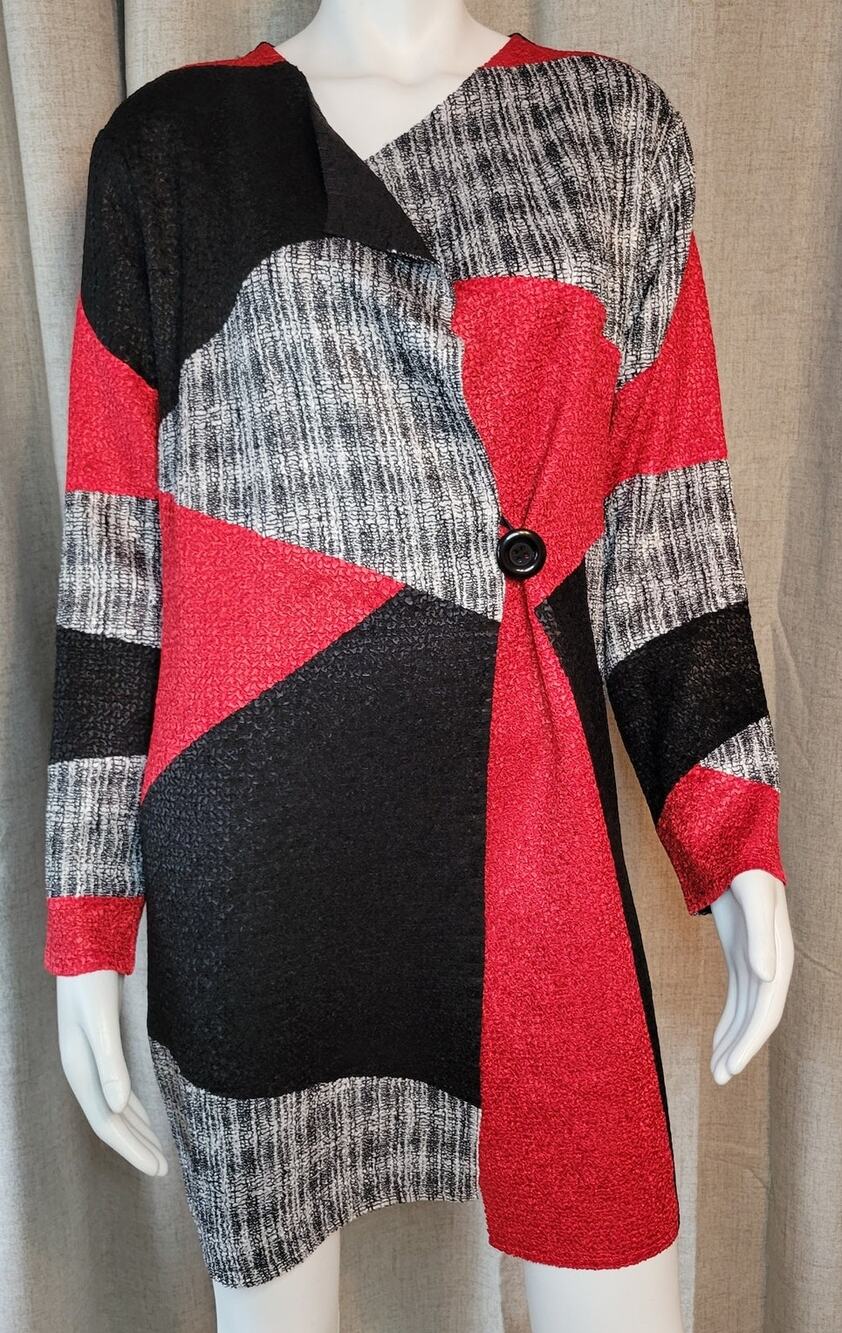 Travelers Collection Chico's 1 Button Cardigan Patchwork Textured Size 2 (US 12)